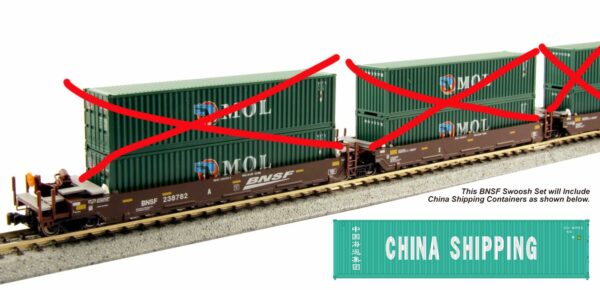 106-6210 Gunderson Maxi-I BNSF double stack 5 unit set #238403 w/China shipping containers
